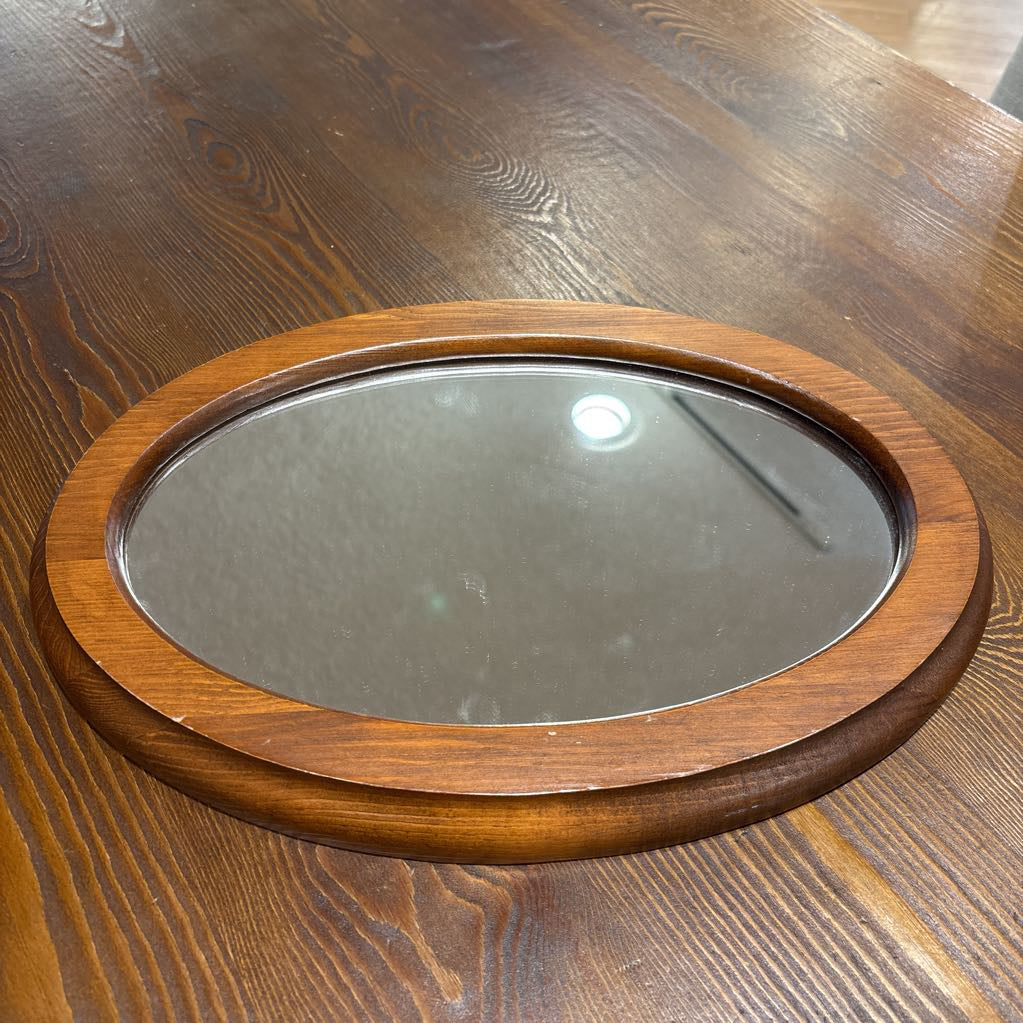 Small Wooden Oval Mirror
