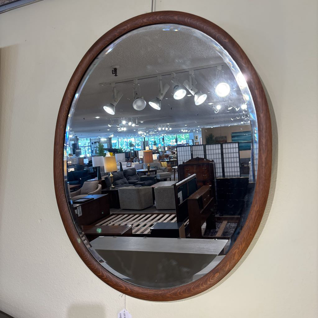 Large Oval Wooden Beveled Mirror