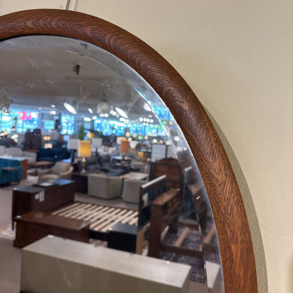 Large Oval Wooden Beveled Mirror