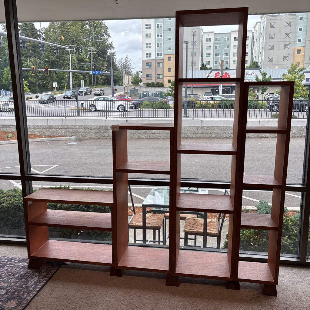 Custom Solid Cherry Wood Asymmetric Bookcase
