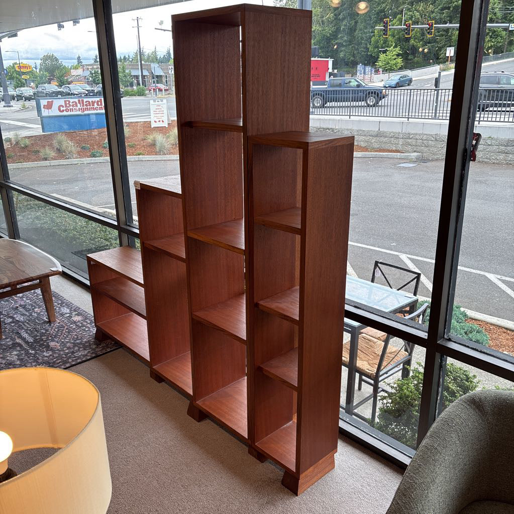 Custom Solid Cherry Wood Asymmetric Bookcase