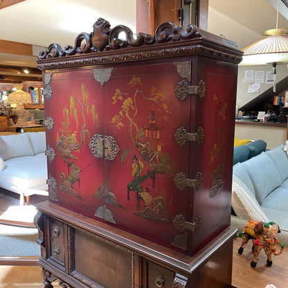 AS IS Mohlenrich Hand Painted Chinoiserie Cocktail Cabinet C BAR CARTS