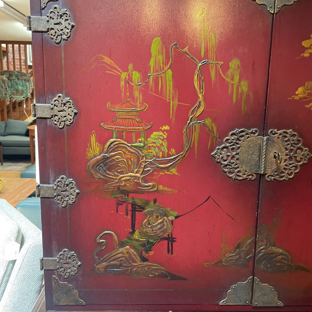AS IS Mohlenrich Hand Painted Chinoiserie Cocktail Cabinet C BAR CARTS
