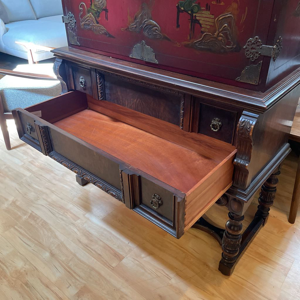 AS IS Mohlenrich Hand Painted Chinoiserie Cocktail Cabinet C BAR CARTS