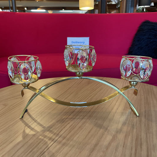 Brass Candle Display with Oval Crystal Drops UNIQUE FINDS