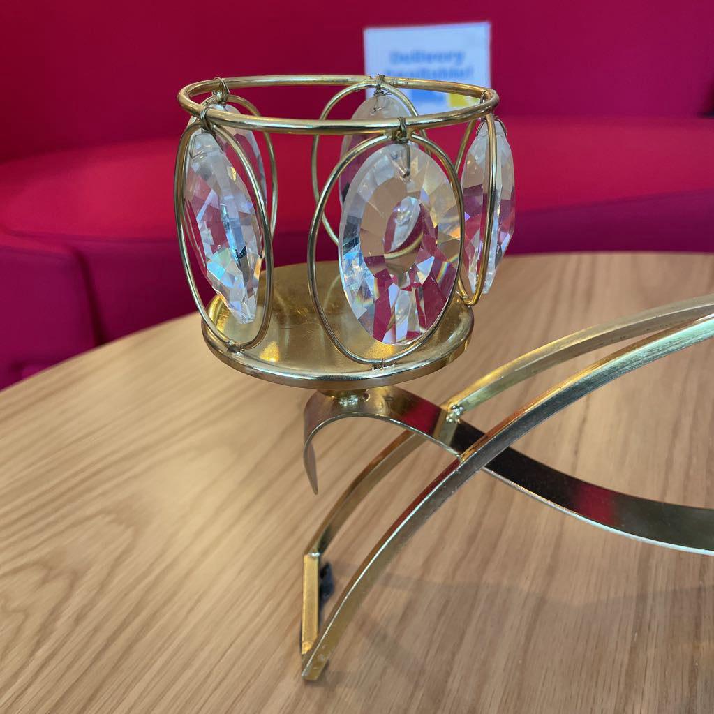 Brass Candle Display with Oval Crystal Drops
