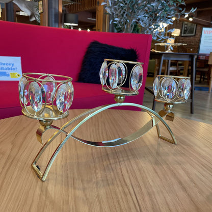Brass Candle Display with Oval Crystal Drops
