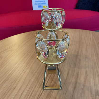 Brass Candle Display with Oval Crystal Drops