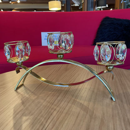 Brass Candle Display with Oval Crystal Drops