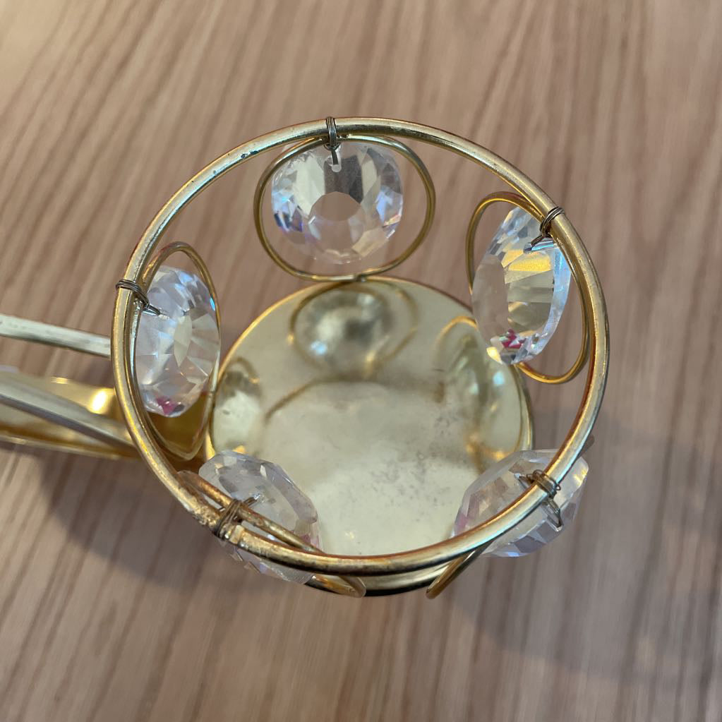 Brass Candle Display with Oval Crystal Drops