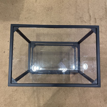 Glass & Black Metal Angular Tiered End Table