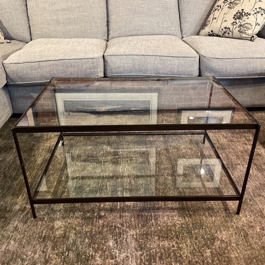 Glass & Black Metal 2 Tier Coffee Table