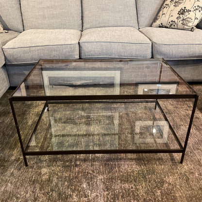 Glass & Black Metal 2 Tier Coffee Table