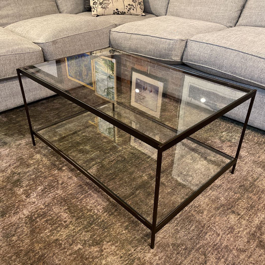 Glass & Black Metal 2 Tier Coffee Table C COFFEE TABLES