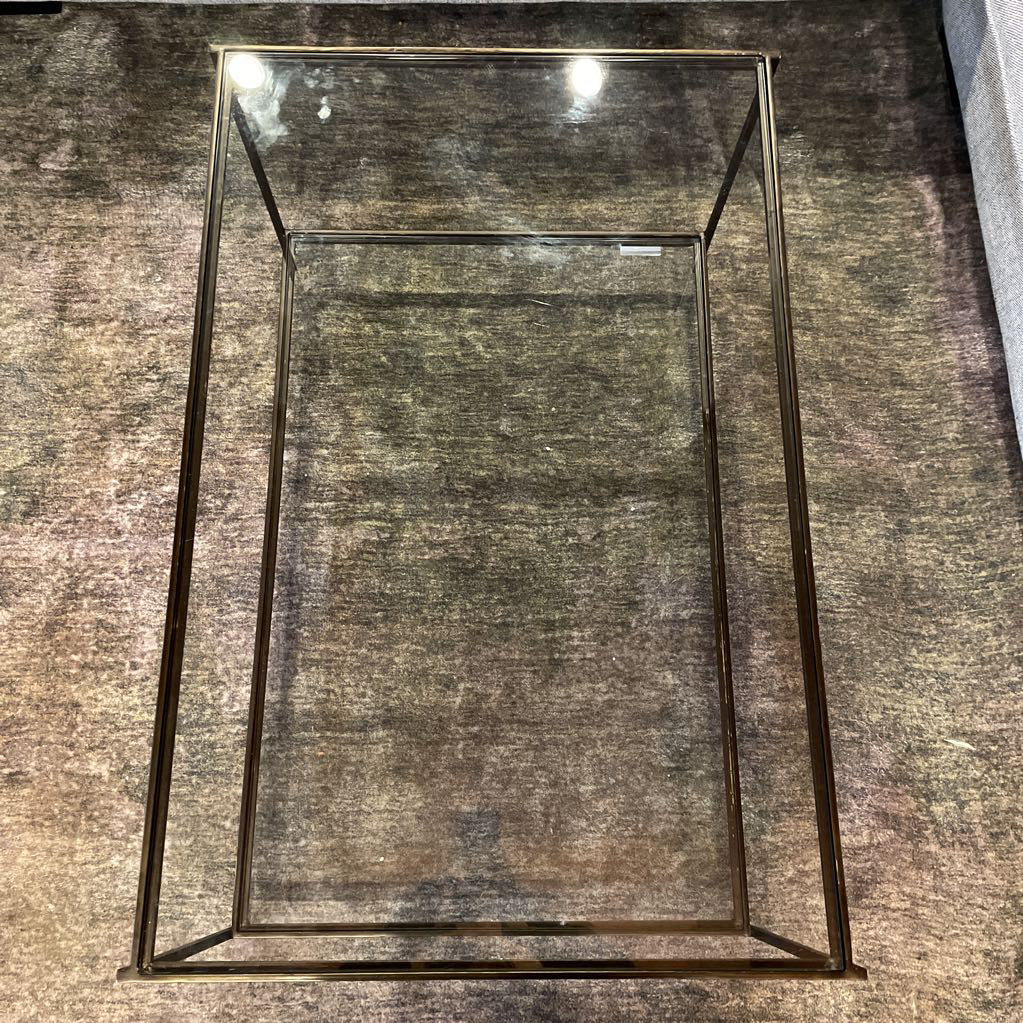 Glass & Black Metal 2 Tier Coffee Table