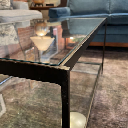 Glass & Black Metal 2 Tier Coffee Table