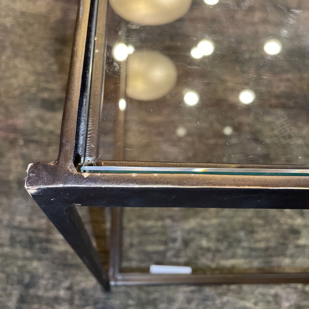 Glass & Black Metal 2 Tier Coffee Table