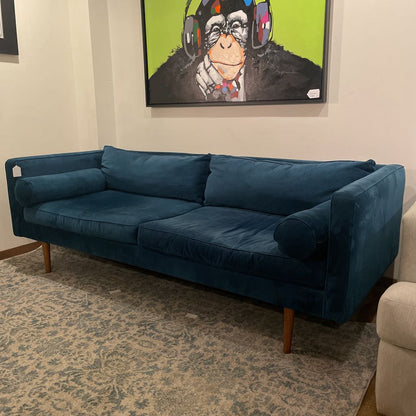 West Elm Teal Monroe Velvet Sofa