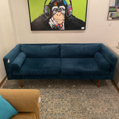 West Elm Teal Monroe Velvet Sofa
