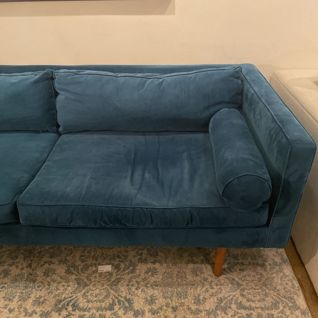 West Elm Teal Monroe Velvet Sofa