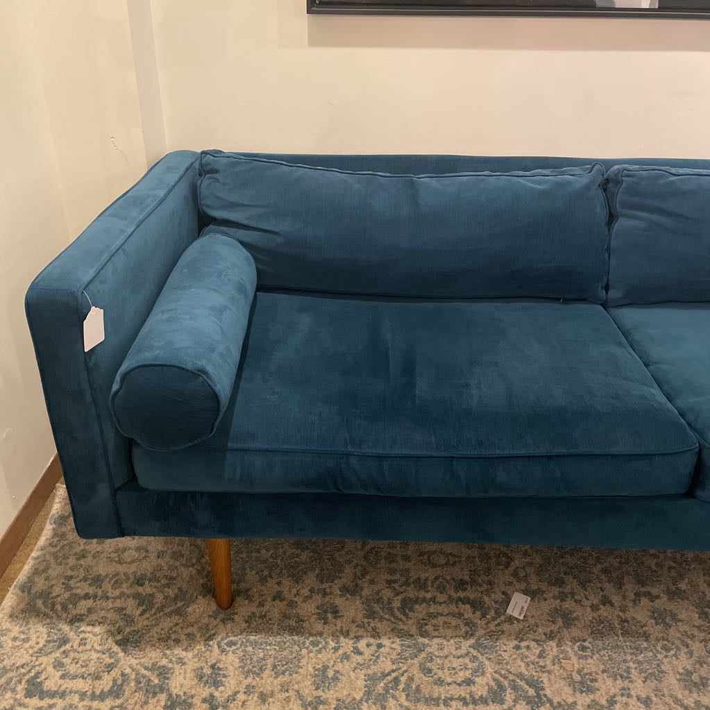 West Elm Teal Monroe Velvet Sofa