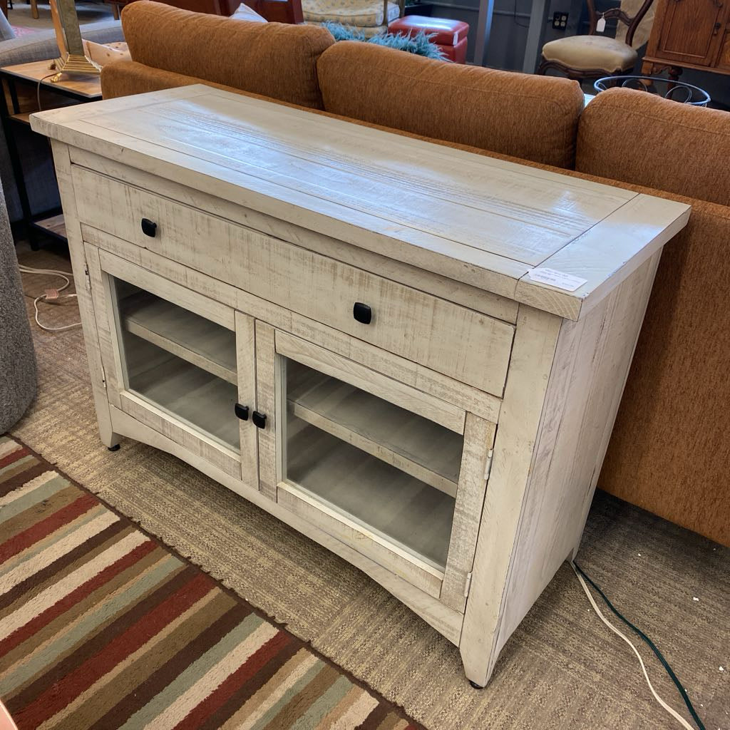Whitewash Media Cabinet w/Glass Doors C CABINETS