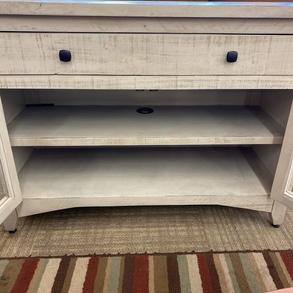Whitewash Media Cabinet w/Glass Doors C CABINETS