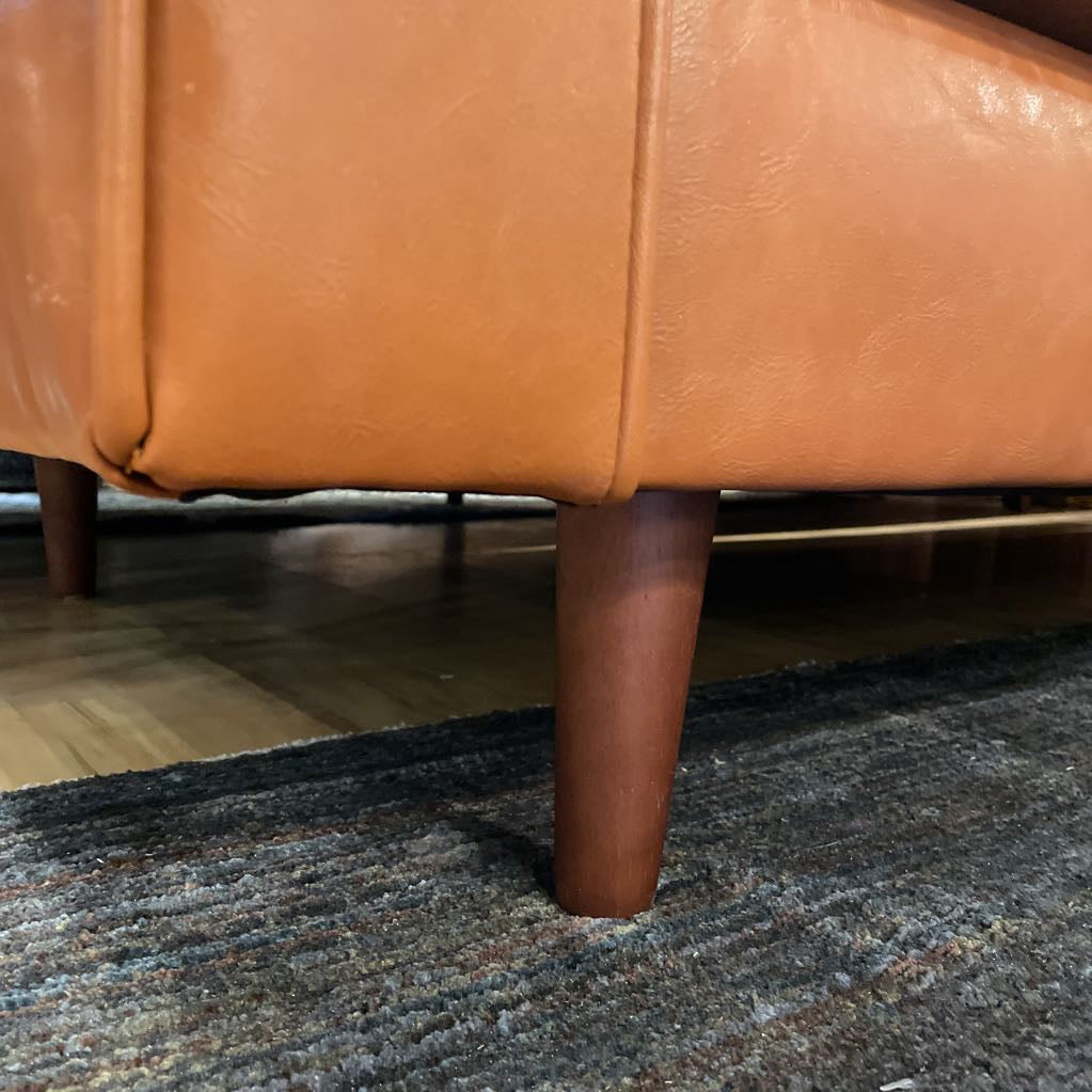 Terracotta Leather MCM Sofa with Bolster Pillows AS IS