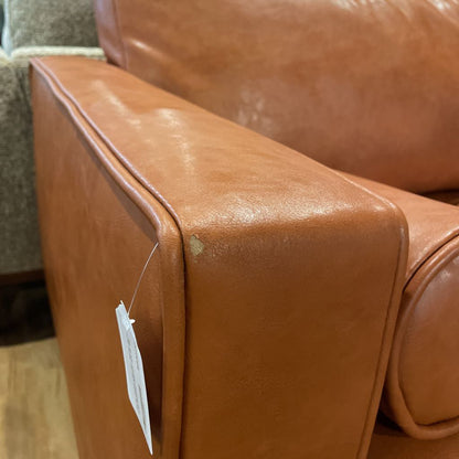 Terracotta Leather MCM Sofa with Bolster Pillows AS IS