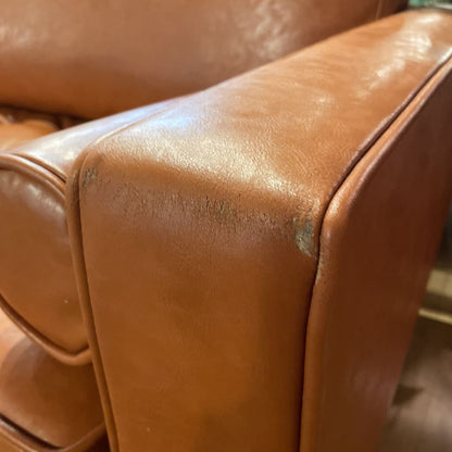 Terracotta Leather MCM Sofa with Bolster Pillows AS IS