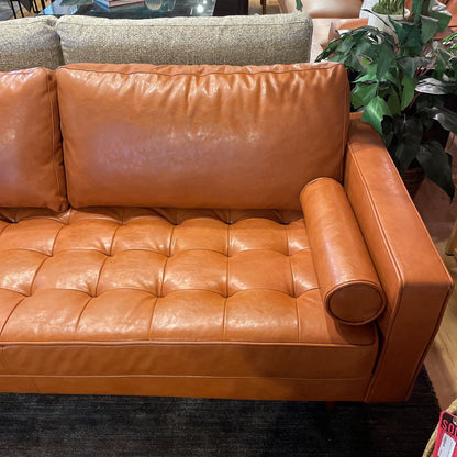 Terracotta Leather MCM Sofa with Bolster Pillows AS IS