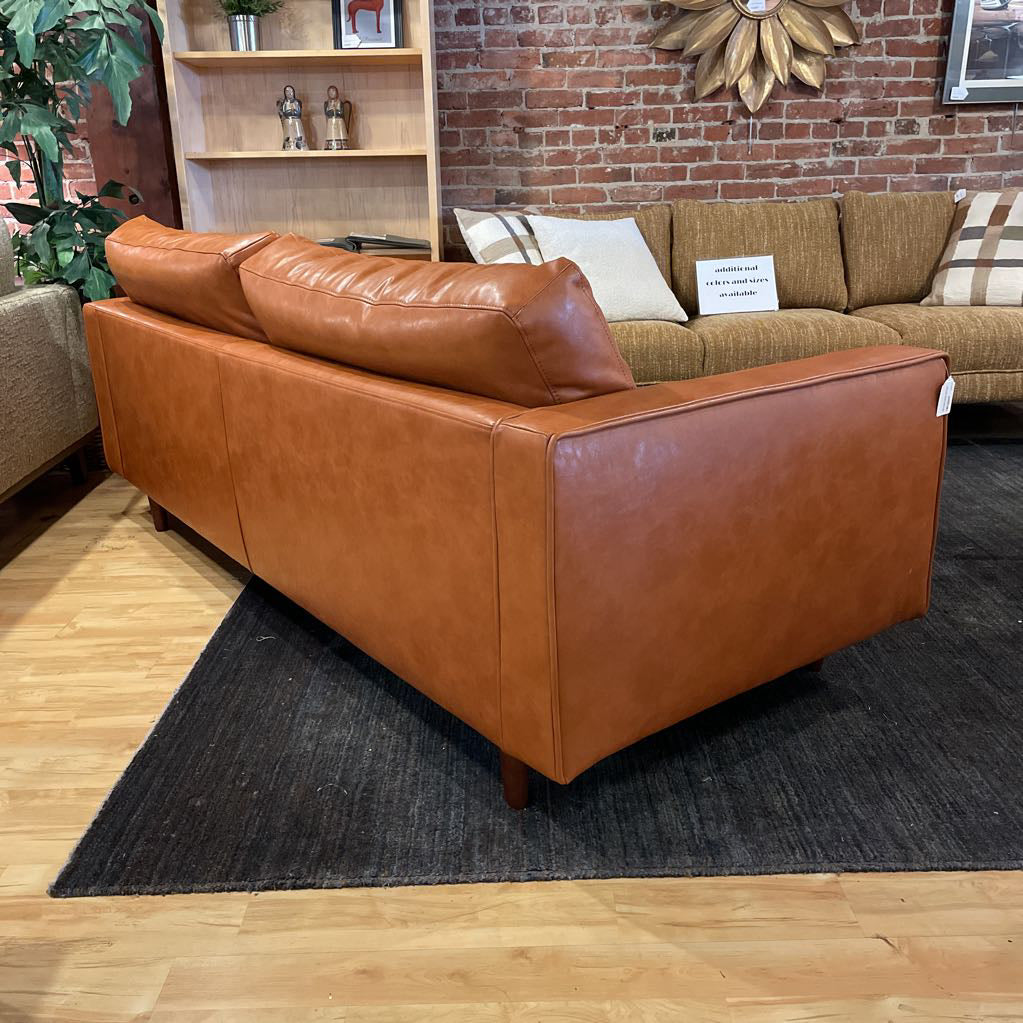 Terracotta Leather MCM Sofa with Bolster Pillows AS IS