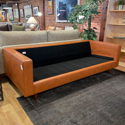 Terracotta Leather MCM Sofa with Bolster Pillows AS IS