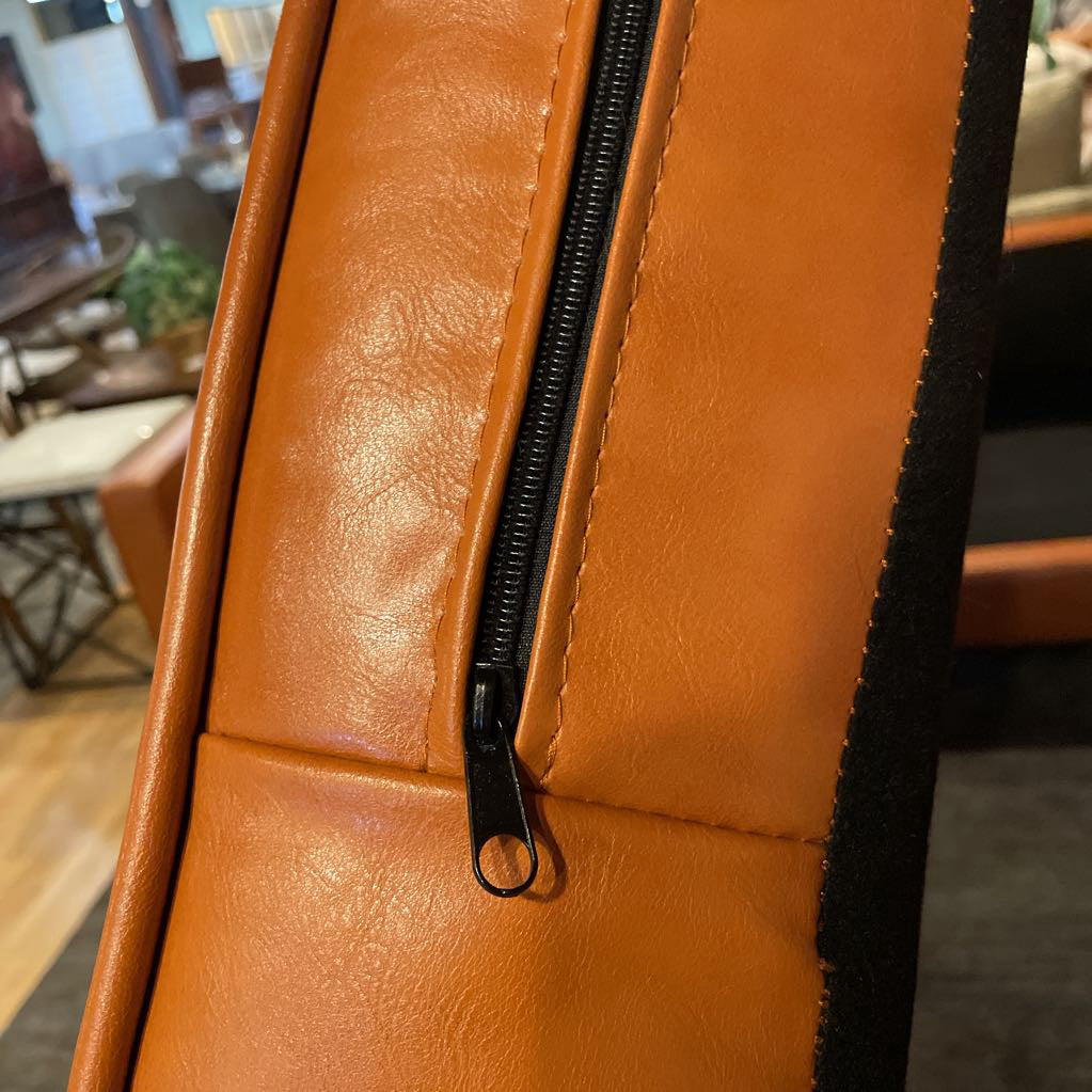 Terracotta Leather MCM Sofa with Bolster Pillows AS IS