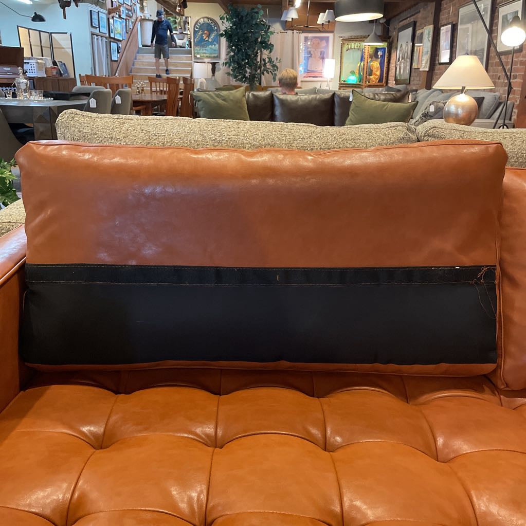Terracotta Leather MCM Sofa with Bolster Pillows AS IS