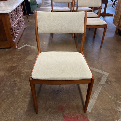 (Set Of 6) Teak Dining Chairs W/ Cream Upholstery