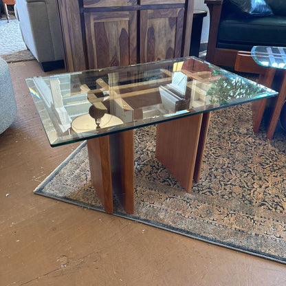 Danish Modern Glass Top Side Table