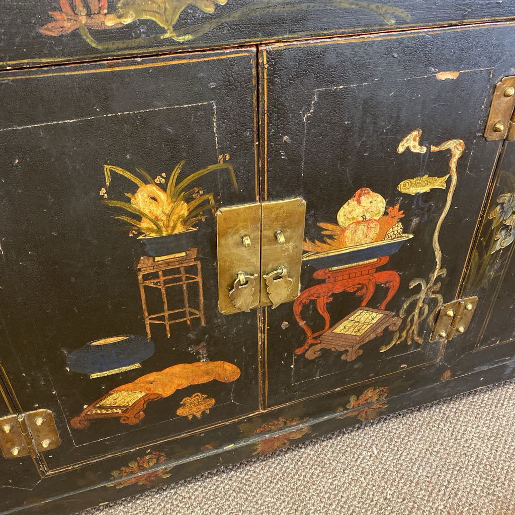 Antique Carved Painted Still Life Motif Asian Style Cabinet C CABINETS