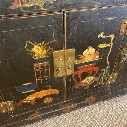 Antique Carved Painted Still Life Motif Asian Style Cabinet C CABINETS