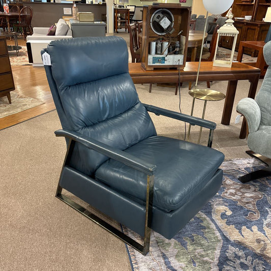 Vintage Blue Leather Recliner (AS IS)