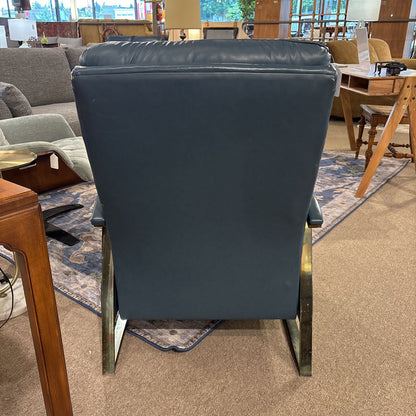 Vintage Blue Leather Recliner (AS IS)