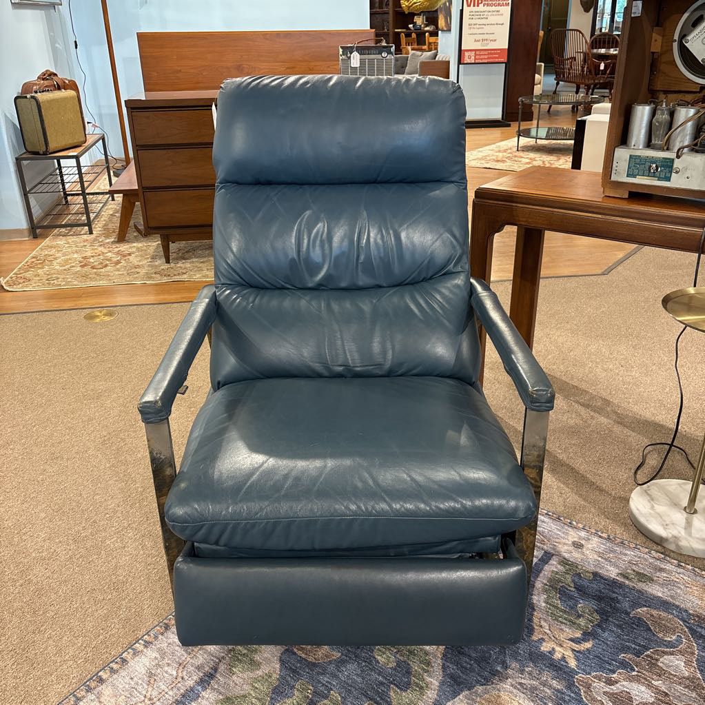 Vintage Blue Leather Recliner (AS IS)