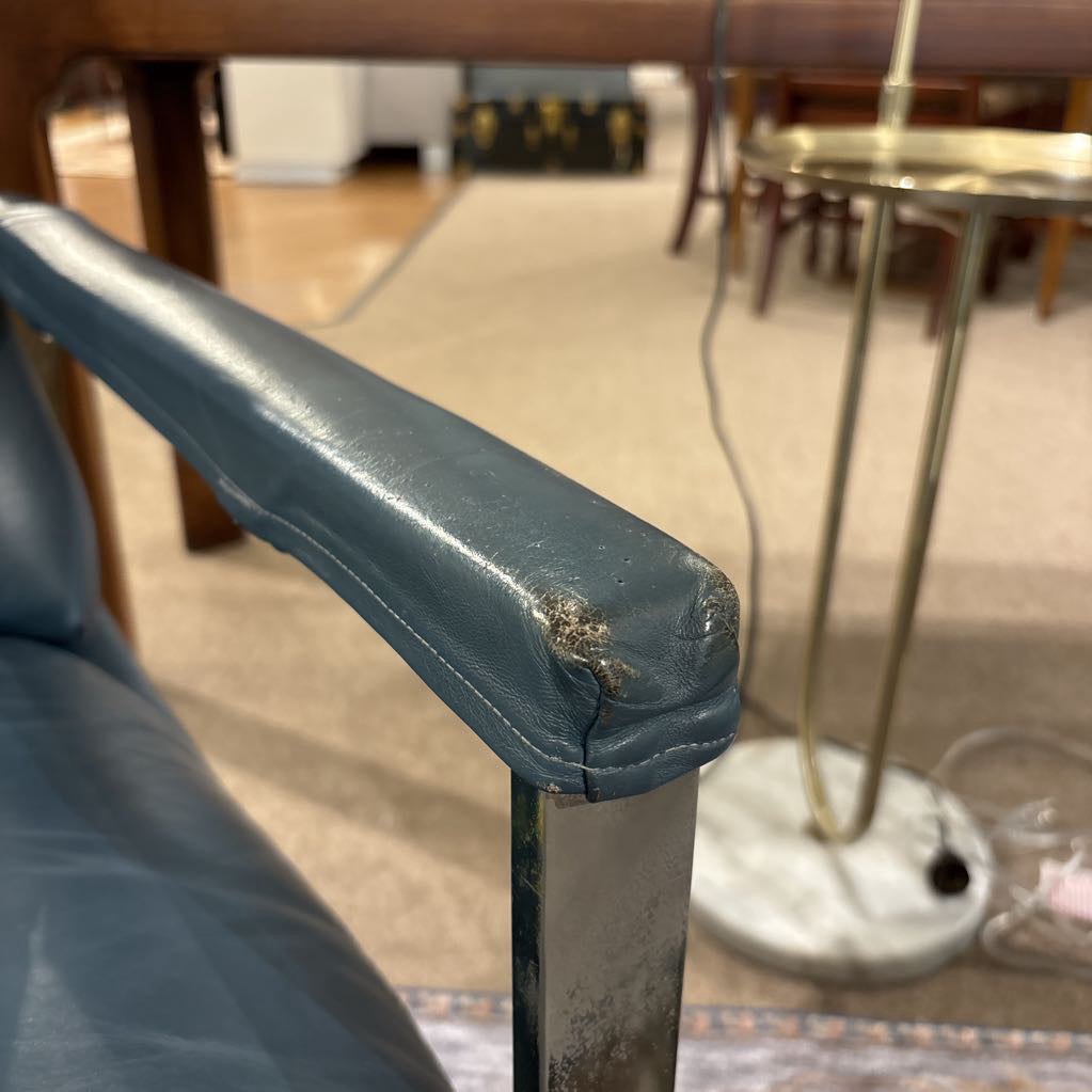 Vintage Blue Leather Recliner (AS IS)