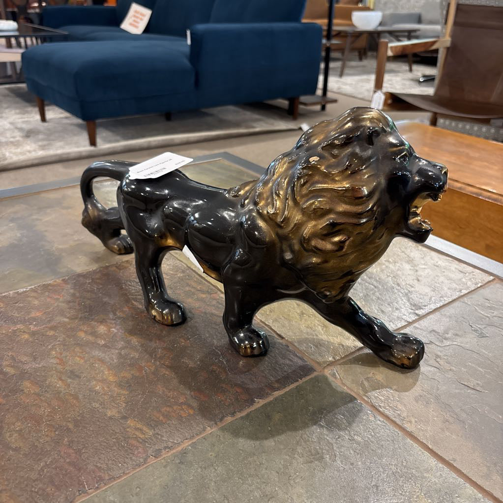 Black Ceramic Lion Figurine