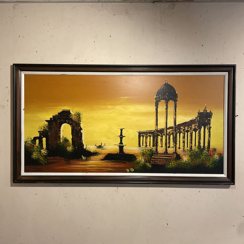 Fountain + Ruins Yellow Rectangular Painting
