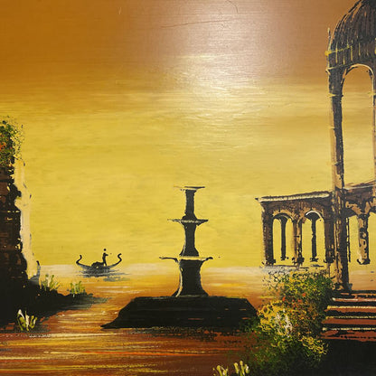 Fountain + Ruins Yellow Rectangular Painting