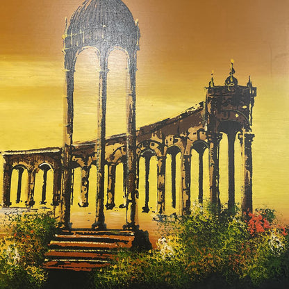 Fountain + Ruins Yellow Rectangular Painting