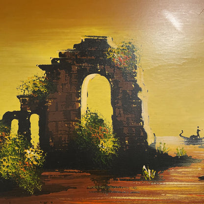 Fountain + Ruins Yellow Rectangular Painting