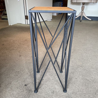 Pine Top Geometric Metal Base Plant Stand