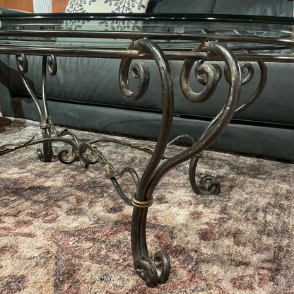 Scroll Wrought Iron Base Glass Ovall Coffee Table